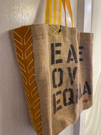 Mama Burlap Tote Yellow Bag