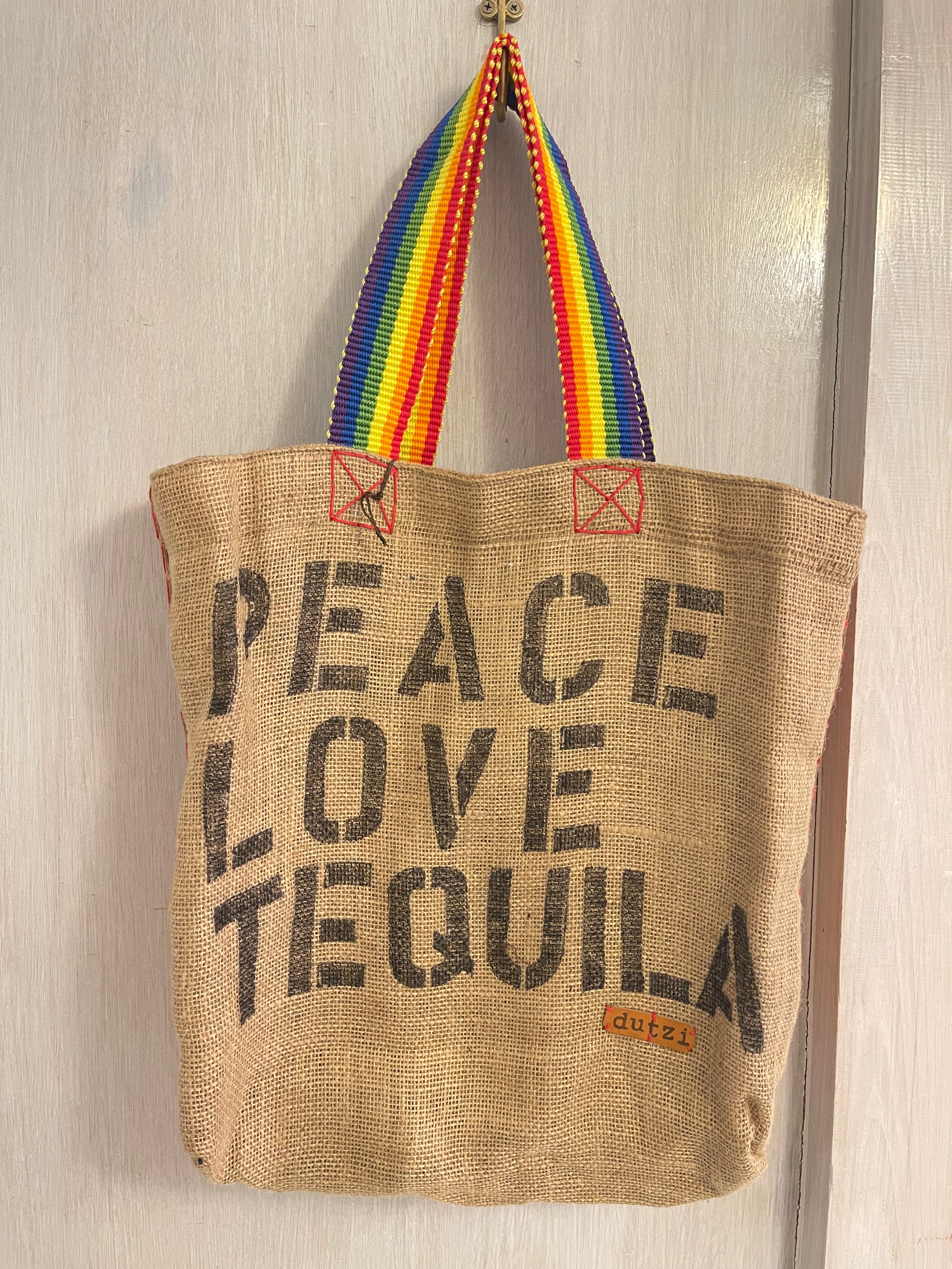 Mama Burlap Tote Rainbow Bag