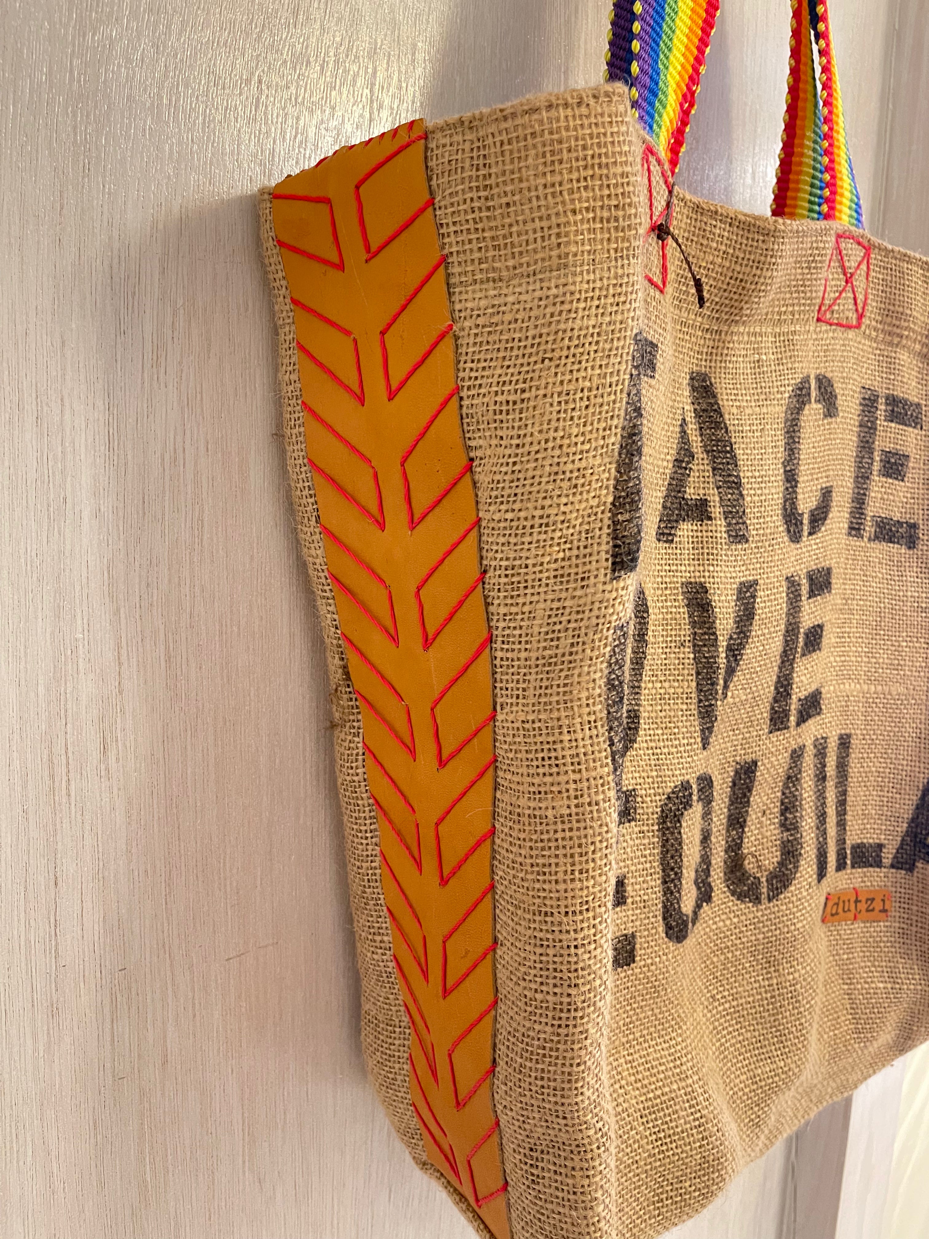 Mama Burlap Tote Rainbow Bag