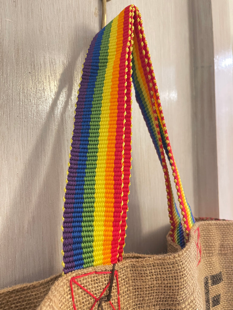 Mama Burlap Tote Rainbow Bag