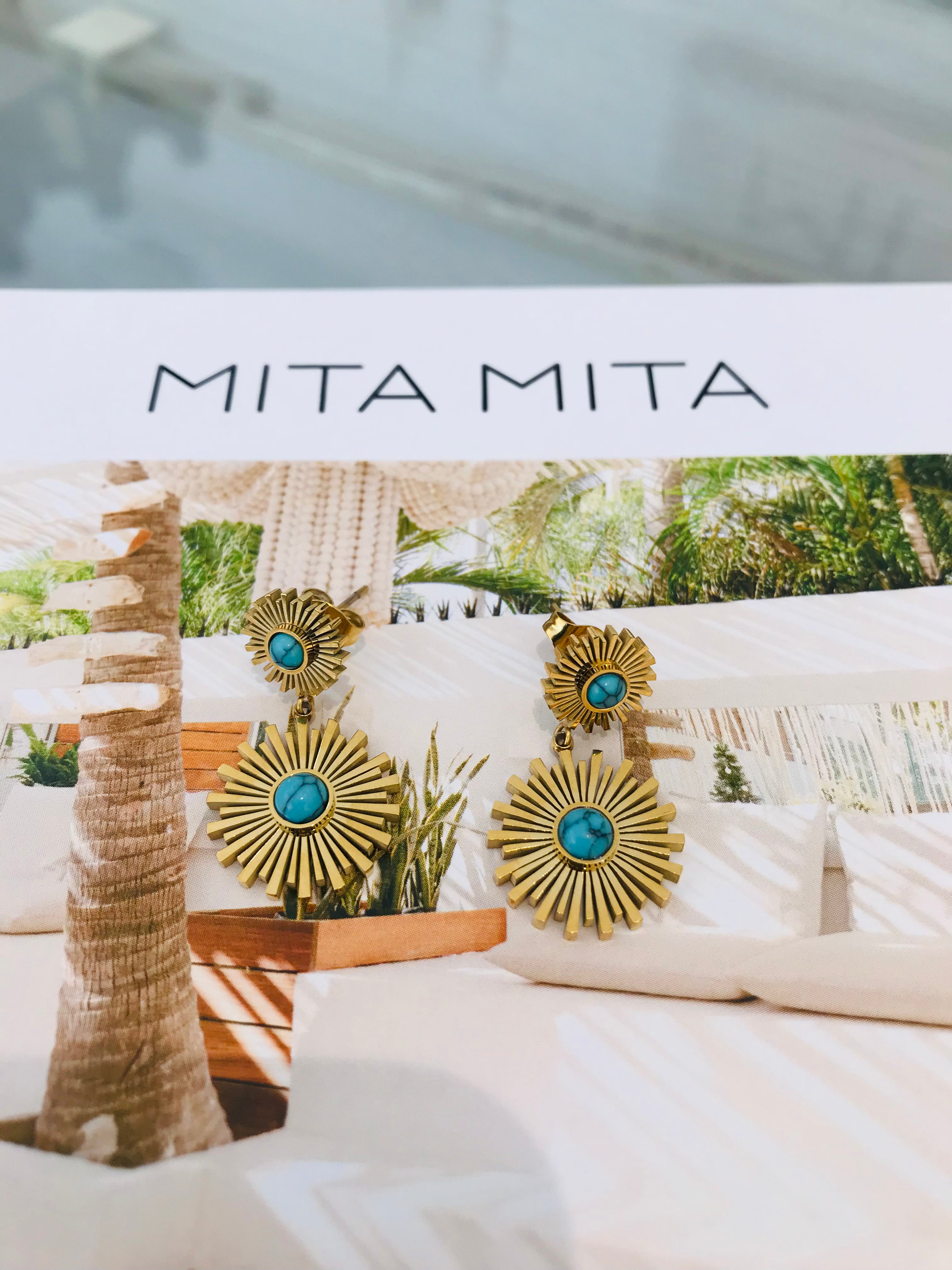 LAR023 Sun Turqouise Pendant Earrings