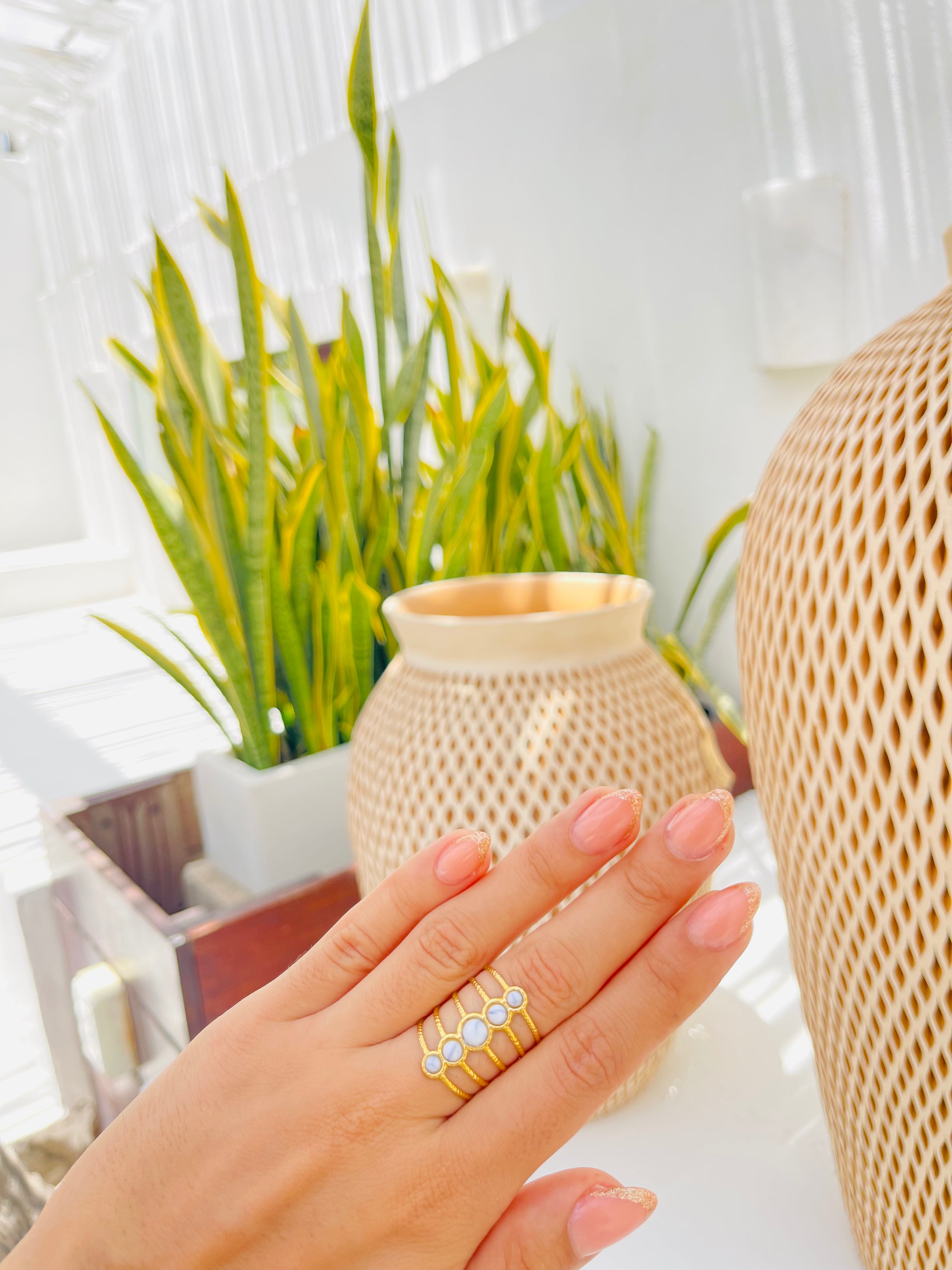 AN033 6 White Crown Ring