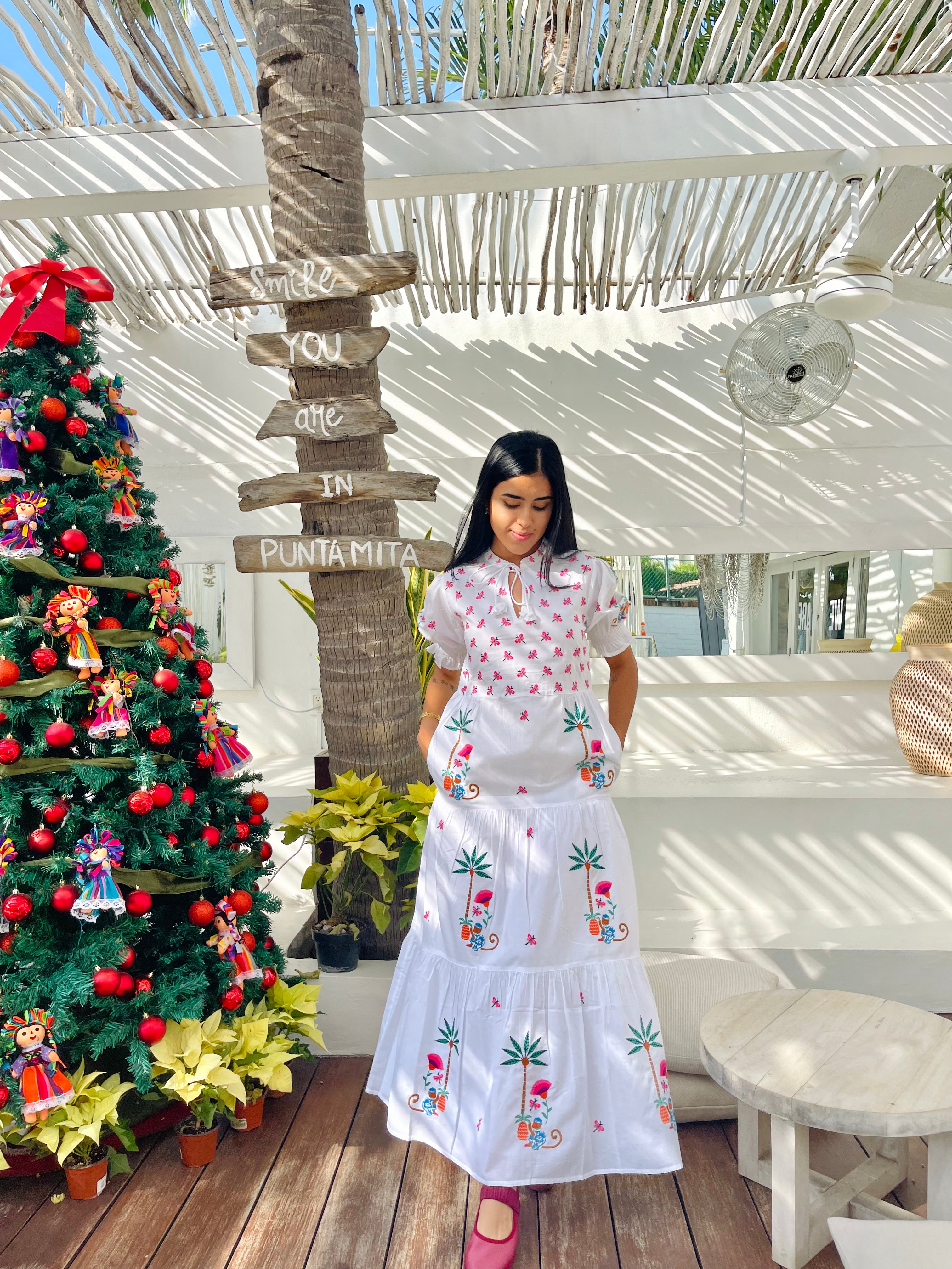 Flaming Monkey White Dress