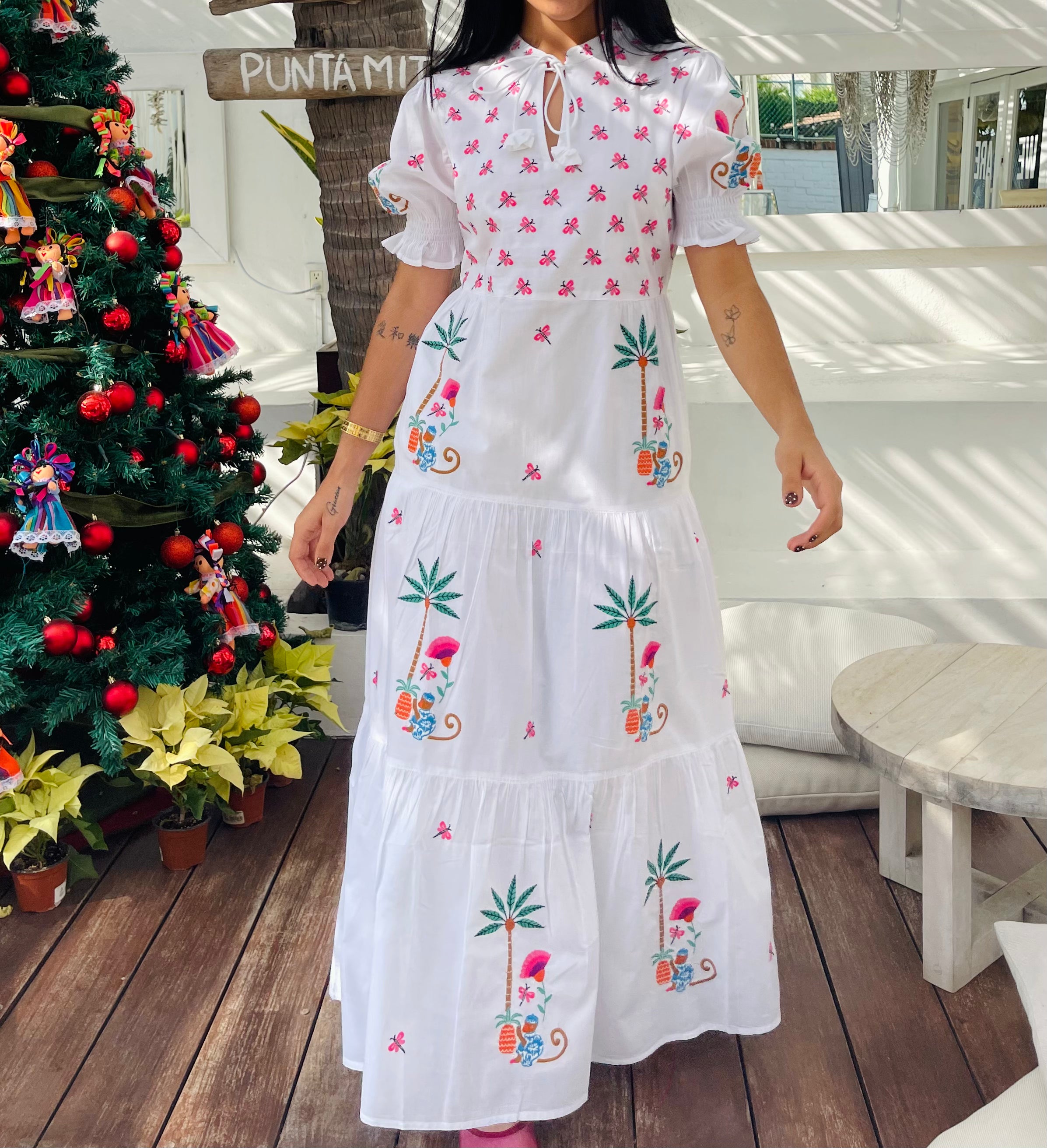 Flaming Monkey White Dress