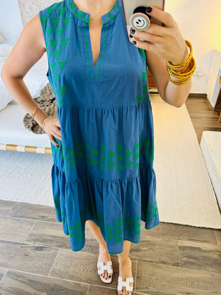 330453 Dress Short Sleeveless Indigo Green