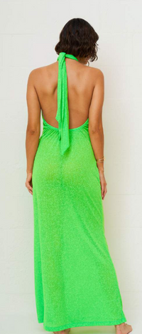 Cutout Halter Ruched Maxi Lime