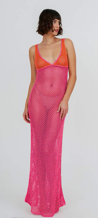 Crochet Colorblock Siren Dress Hot Pink