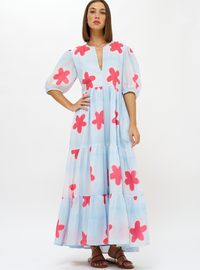 Puff Sleeve Maxi Mela Blue Dress