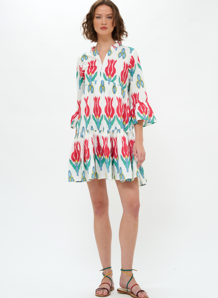 Bell Sleeve Tiered Mini Sumba Red Dress