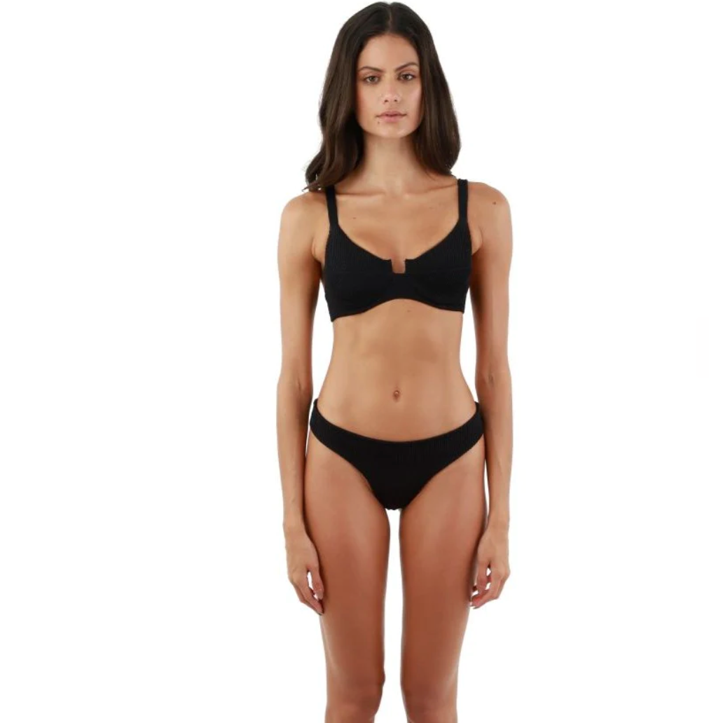 Textured Waffle Black Majestic Bikini Set