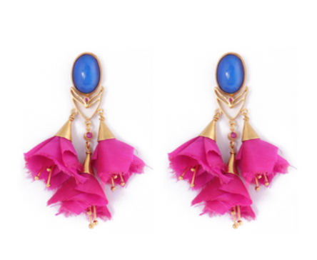 Blue/Fuchsia Blossom Chandeliers Earrings
