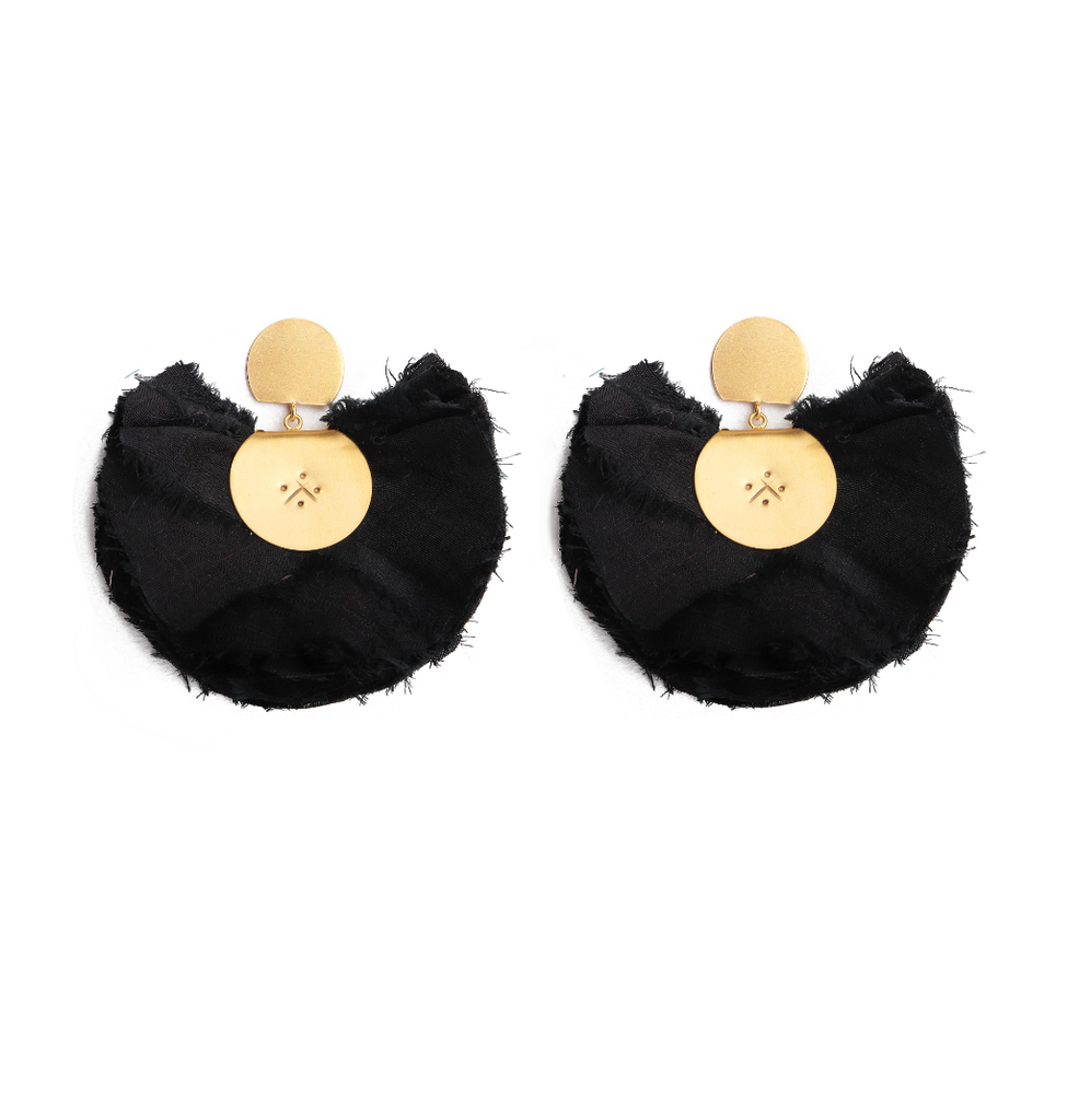 Black Mini Silky Fan Earrings