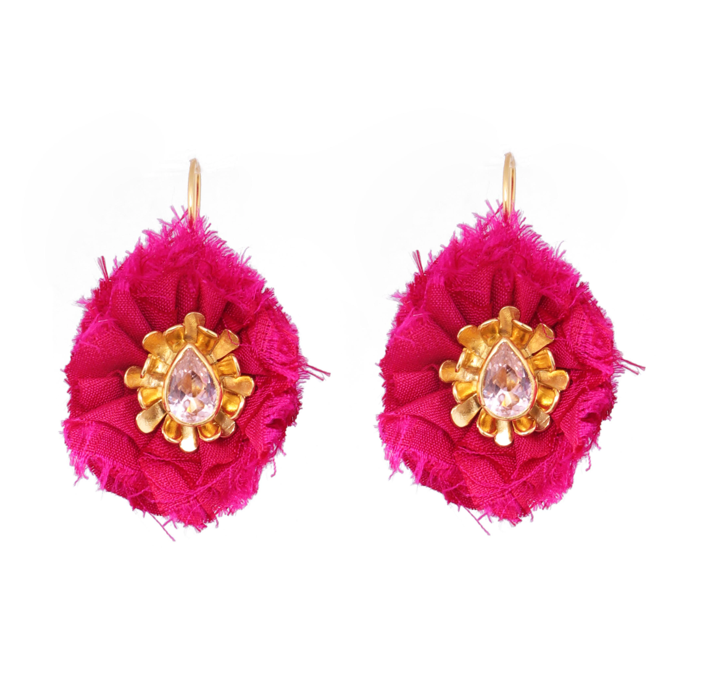 Fuchsia/Pink Peony Drop Earrings