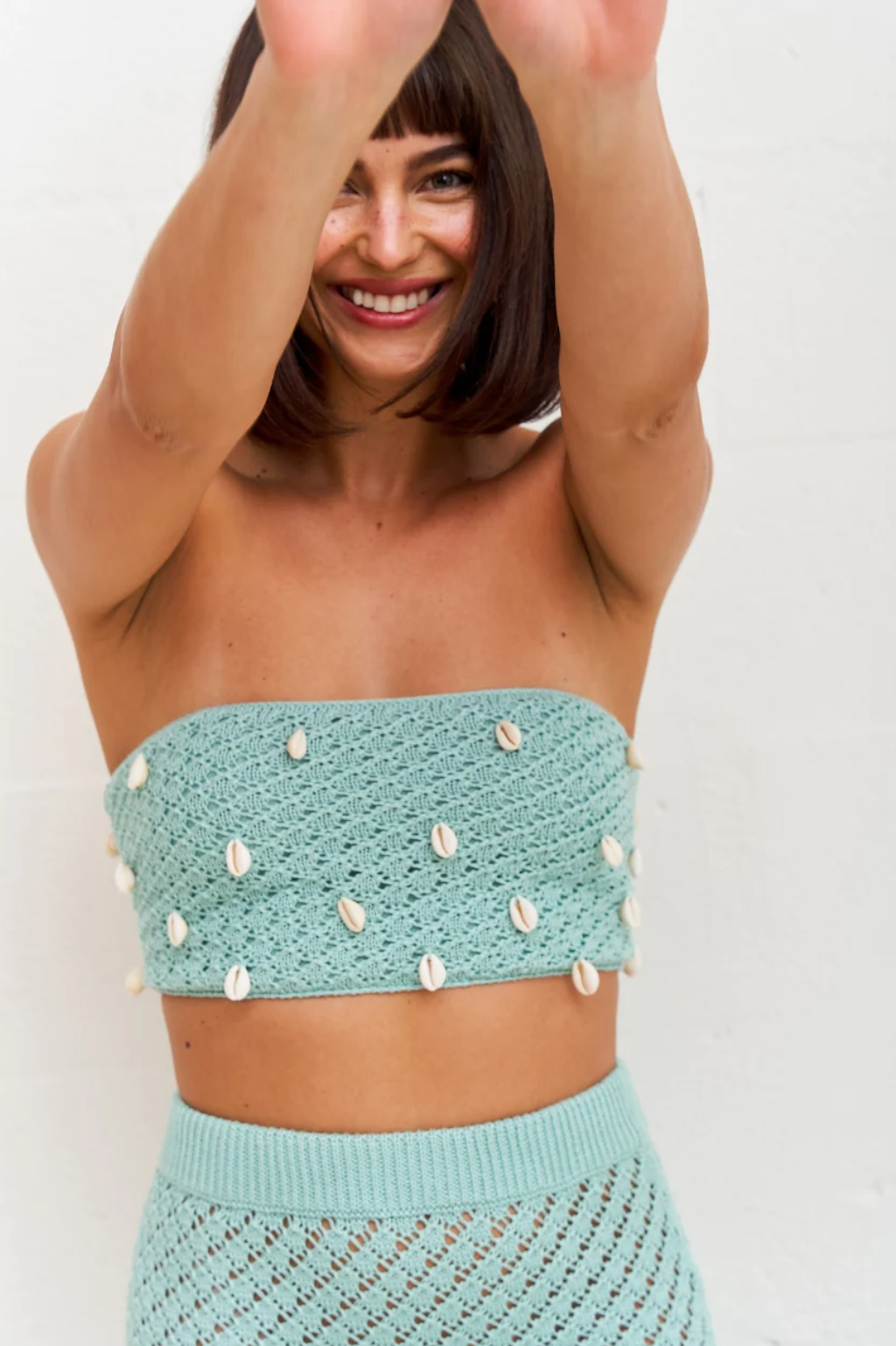 Puka Shell Crochet Seafoam Top