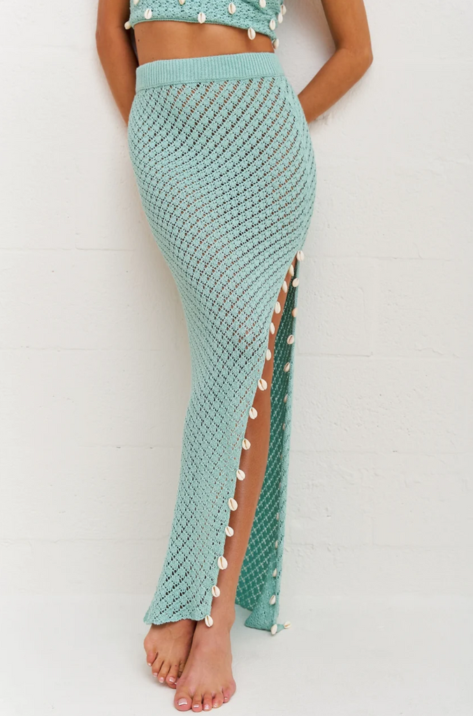 Puka Shell Crochet Seafoam Skirt