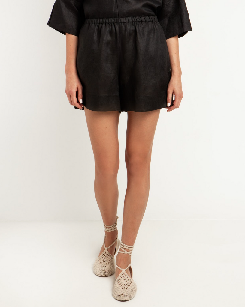 Black Linen Shorts 110021