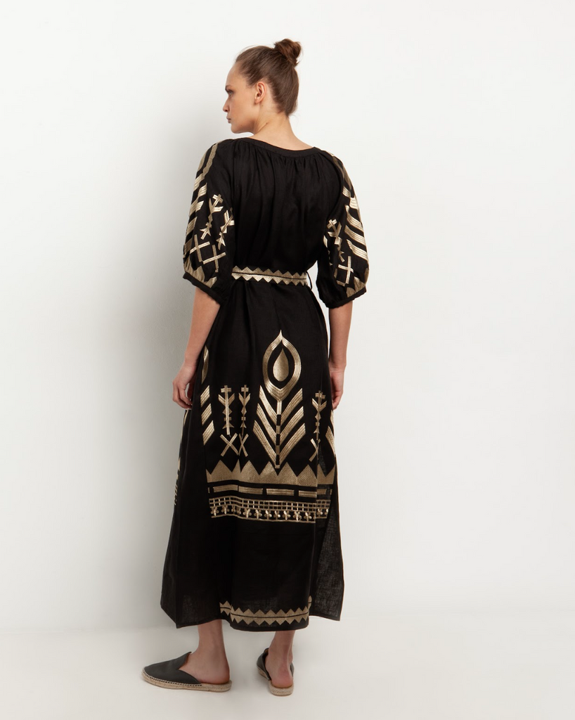 Belted Feather Dress Black/Gold 230136