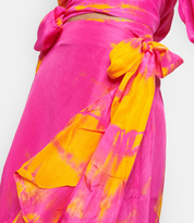 AKSWS104 Magenta Tangerine Silk Tie Dye Rio Midi Wrap Skirt