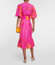 AKSWT100 Magenta Tangerine Silk Tie Dye Camille Wrap Top