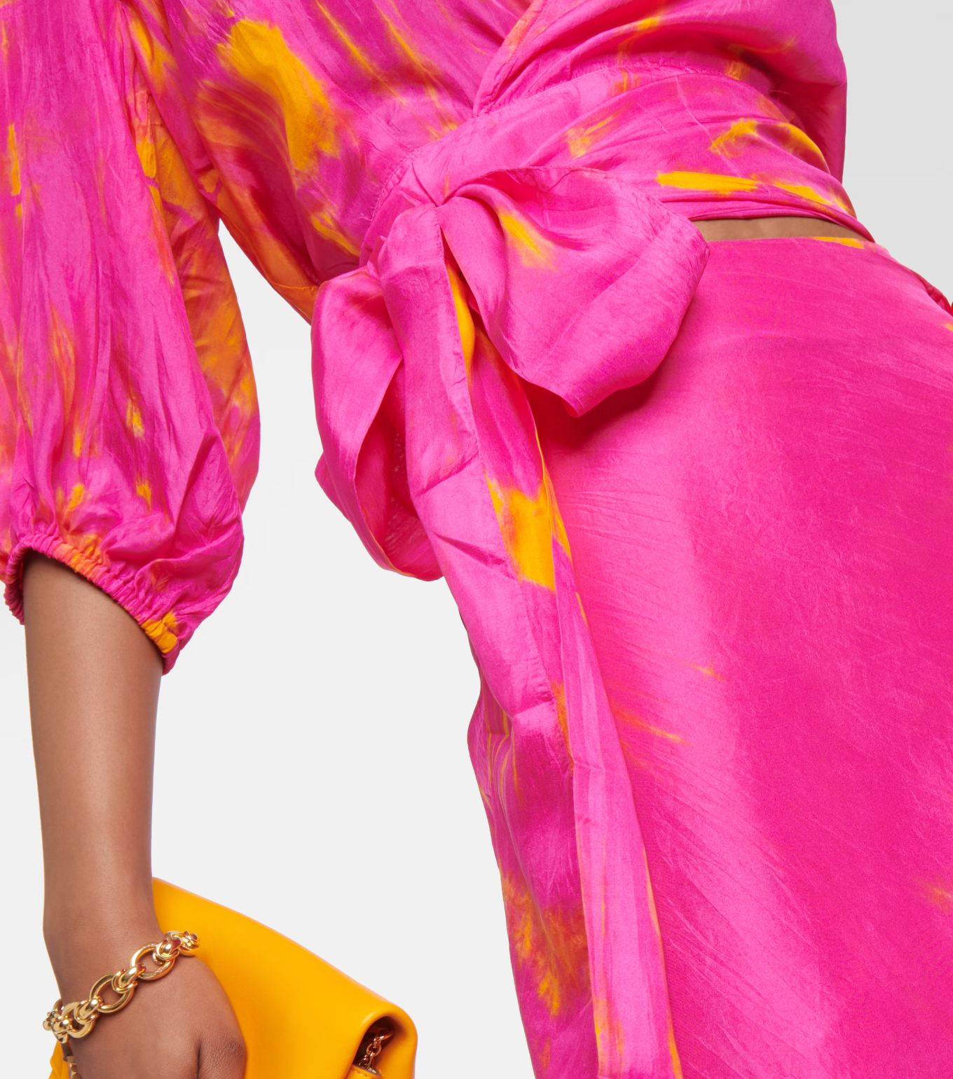 AKSWT100 Magenta Tangerine Silk Tie Dye Camille Wrap Top