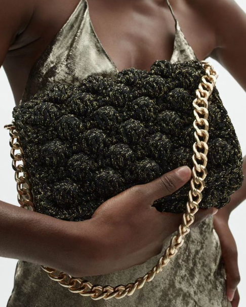 Haizea Bubbles Black & Gold Medium Handbag