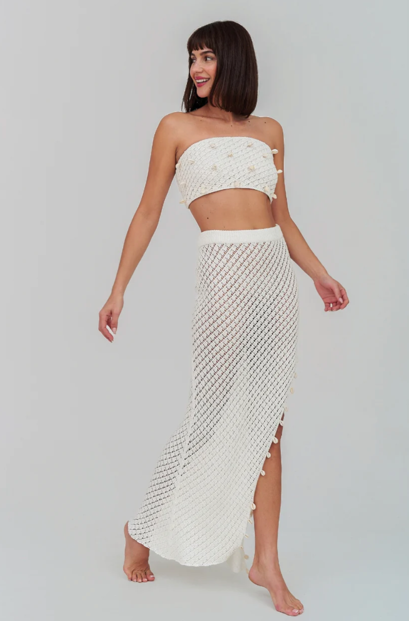 Puka Shell Crochet Ecru Top