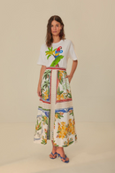 Tropical Destination Off White Midi Skirt