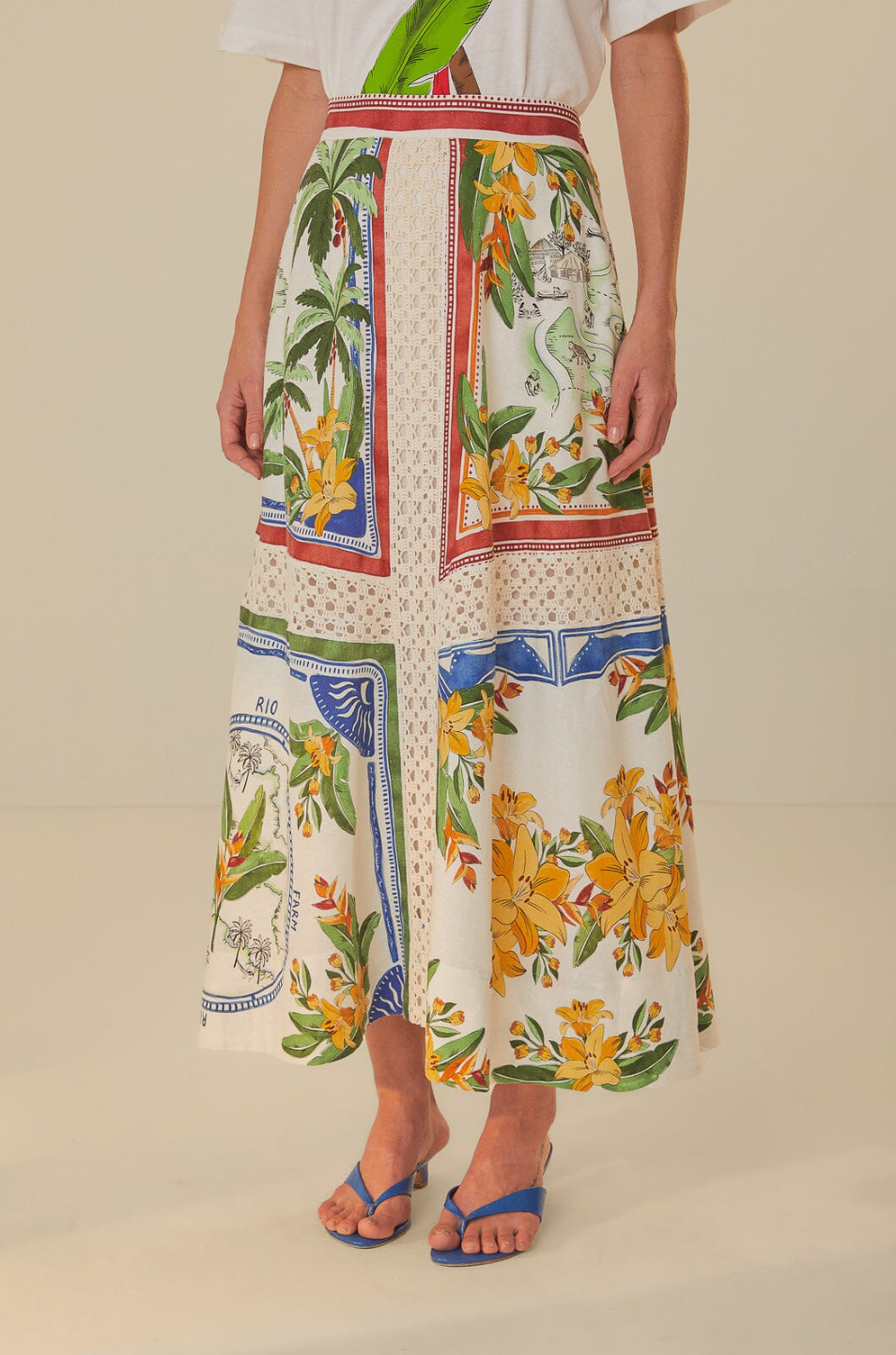 Tropical Destination Off White Midi Skirt