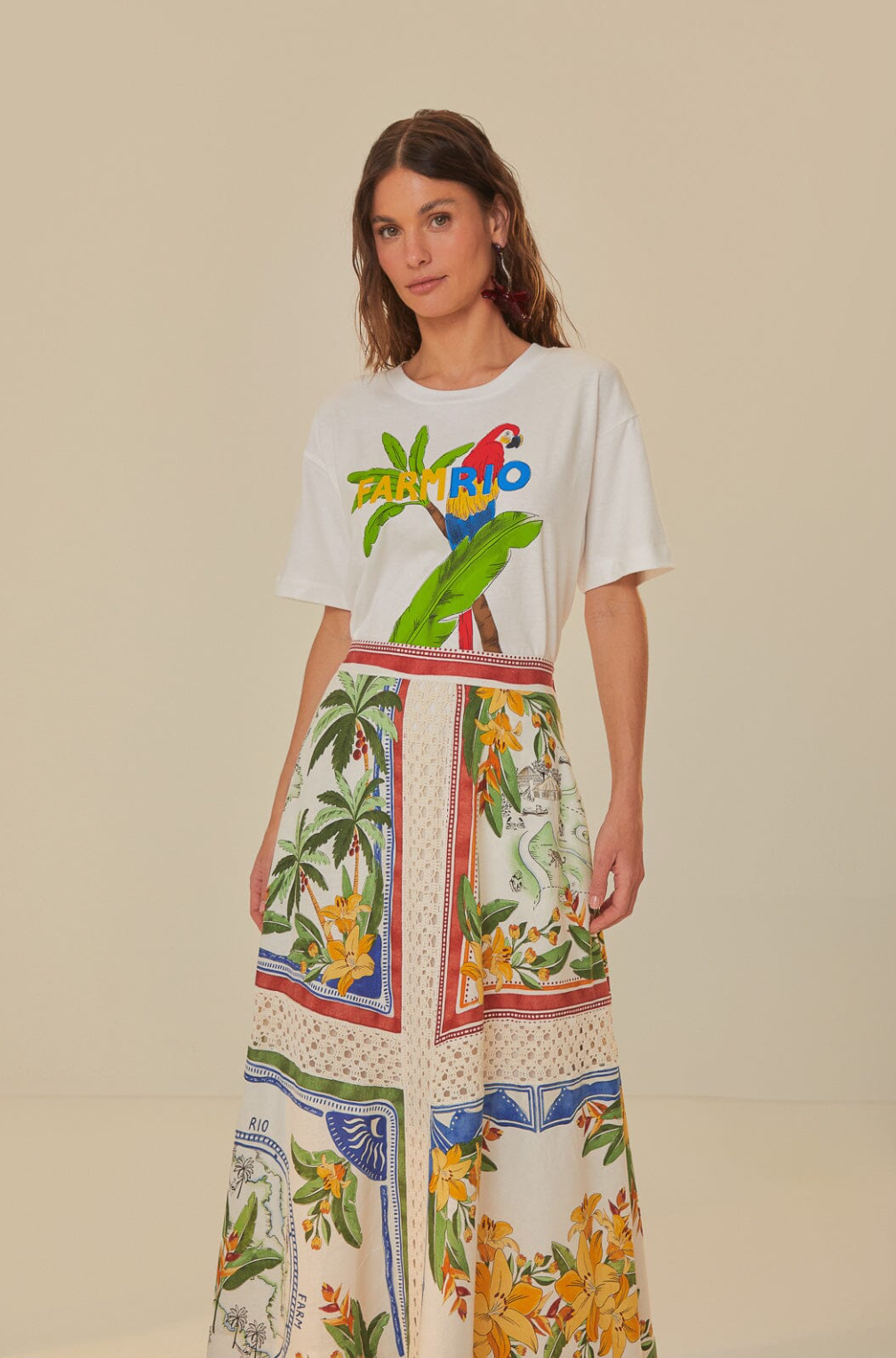 Tropical Destination Off White Midi Skirt