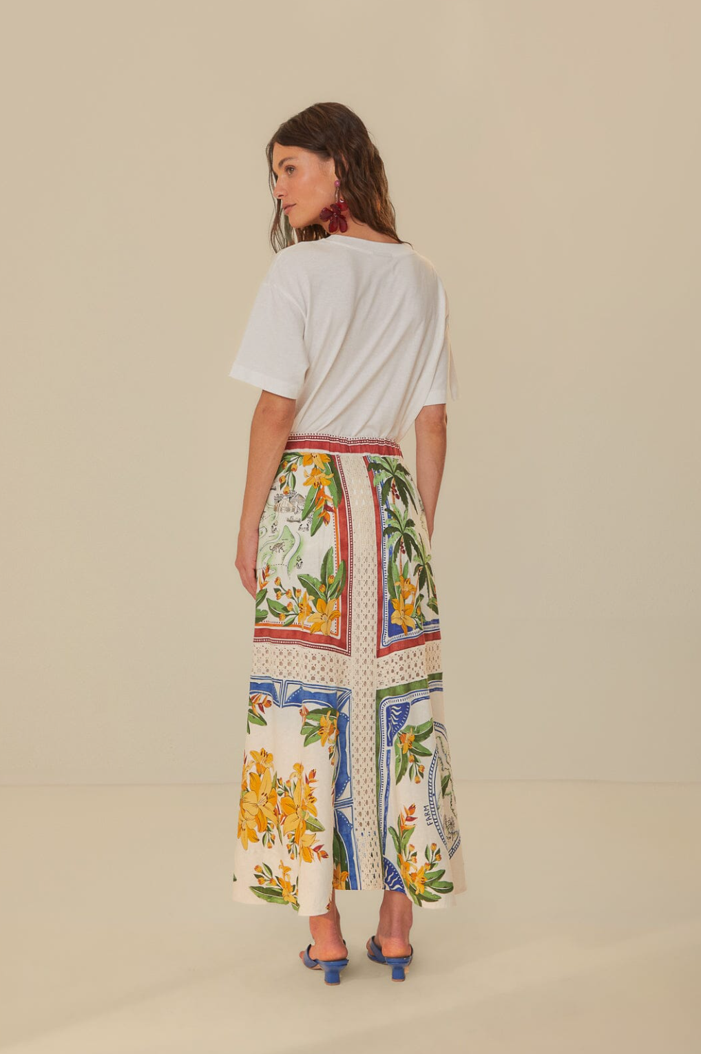 Tropical Destination Off White Midi Skirt