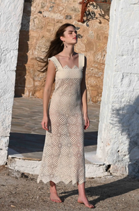 Aphrodite Crochet Midi Dress Sand