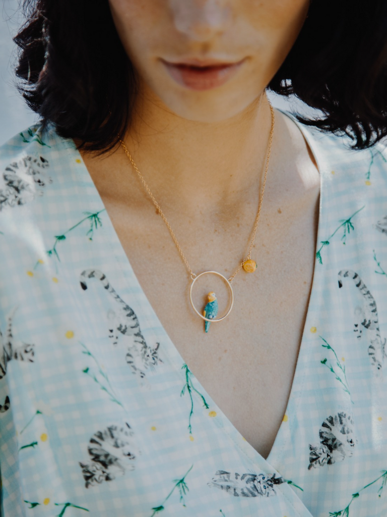 Blue Budgerigar Round Necklace