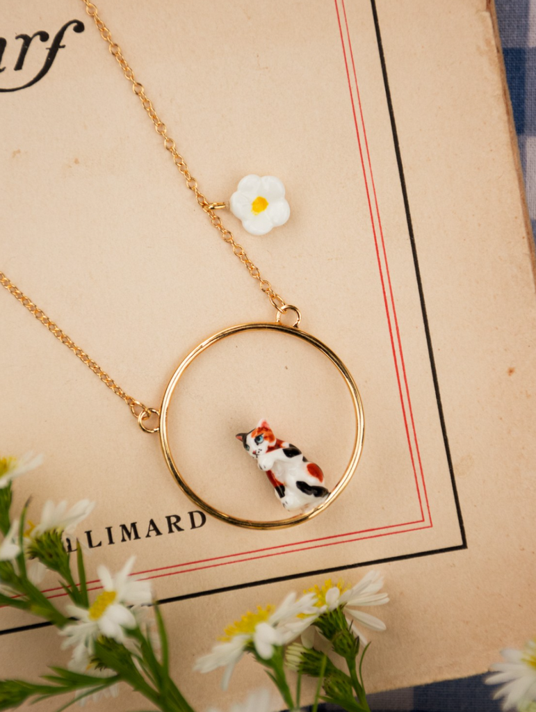 Sitting Cat Round Necklace