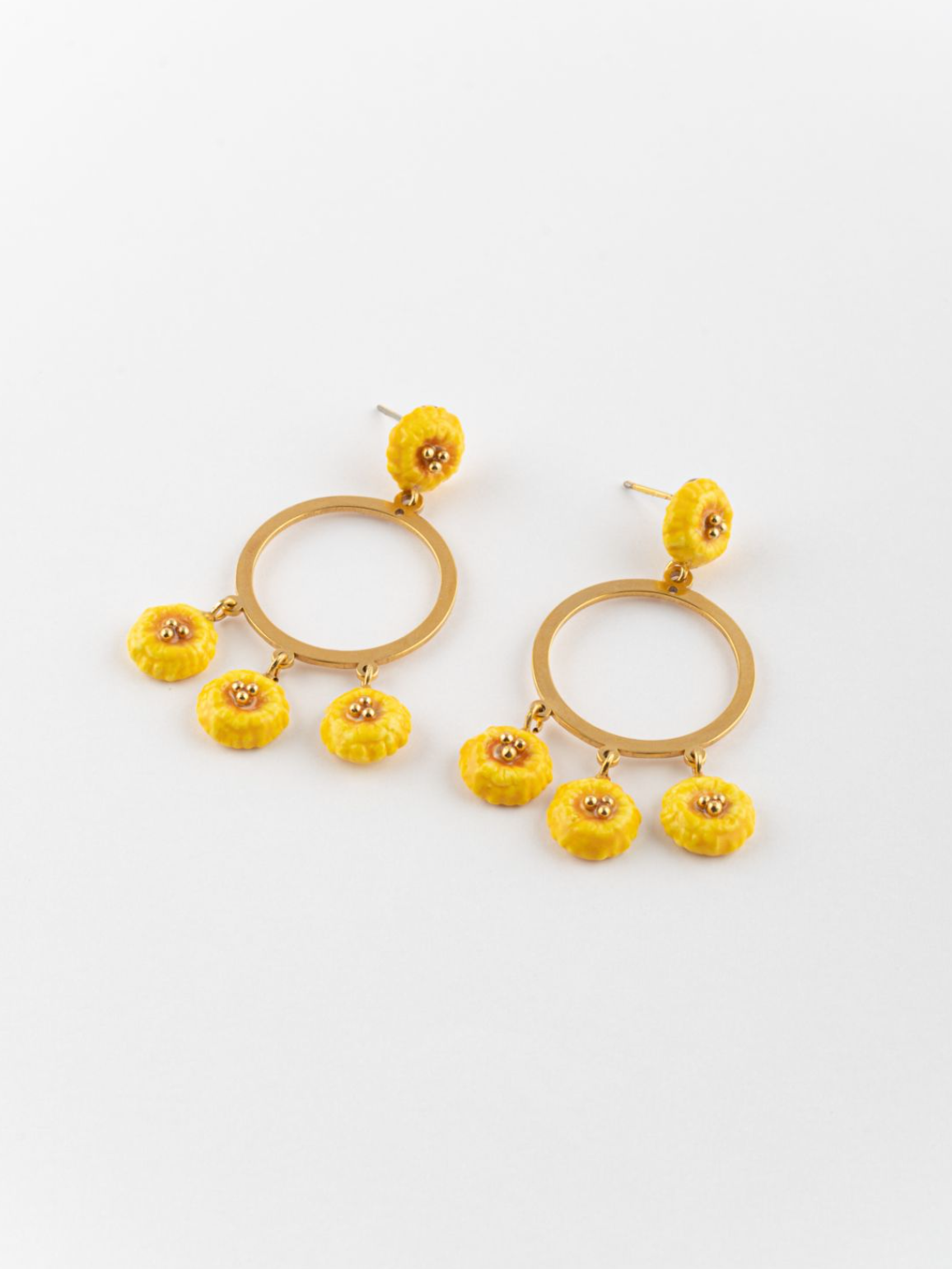 Circle Yellow Dandelions Earrings