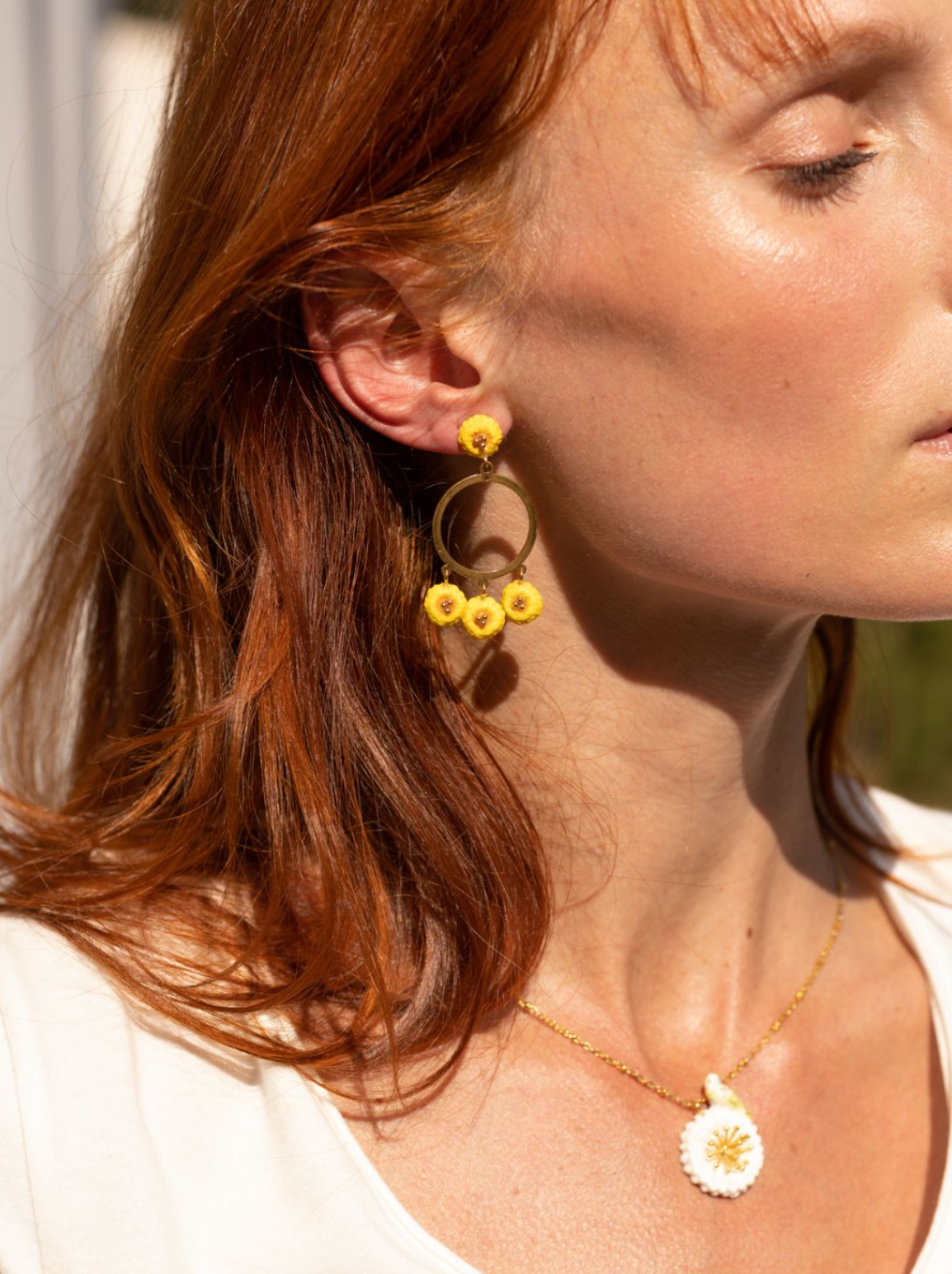 Circle Yellow Dandelions Earrings