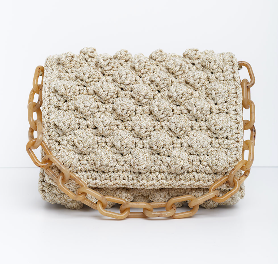 Tartaruga Off White Metallic Medium Handbag