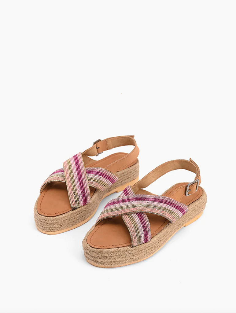 Pink Stripes Beaded Flatform Sandals