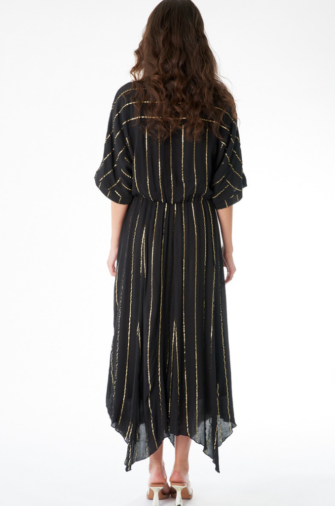 Lurex Striped Sequin Black Midi Dress