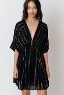 Lurex Stripe Black Kimono Sleeve Mini Dress