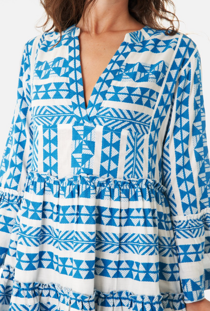 Long Sleeve V-Neck Embroidered Mini Dress