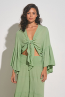 Clou Sage Top Bell Sleeve Tie Front