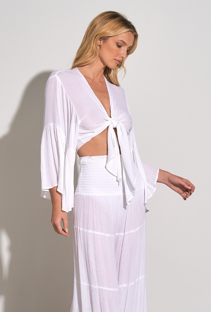 Clou White Top Bell Sleeve Tie Front