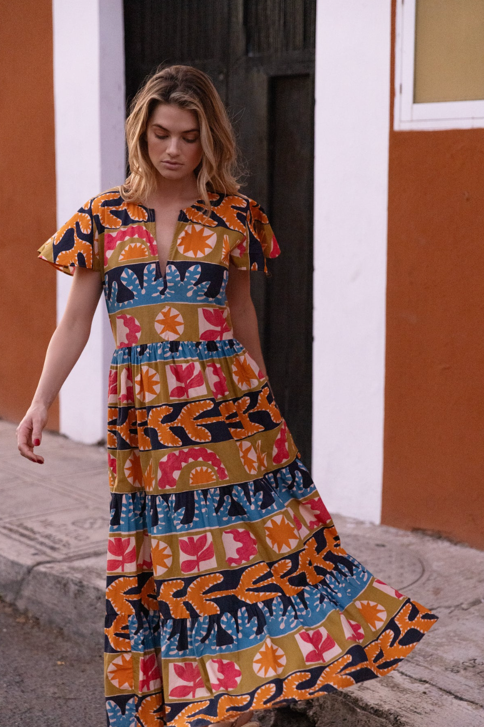 V-Neck Maxi Canyon Red Dress