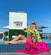 AKSWD1 Silk Long Sleeve Wrap Dress - Astral Neon