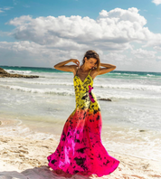 AKSWD3 Astral Neon Silk Tie Dye Slip  Wrap Midi Dress