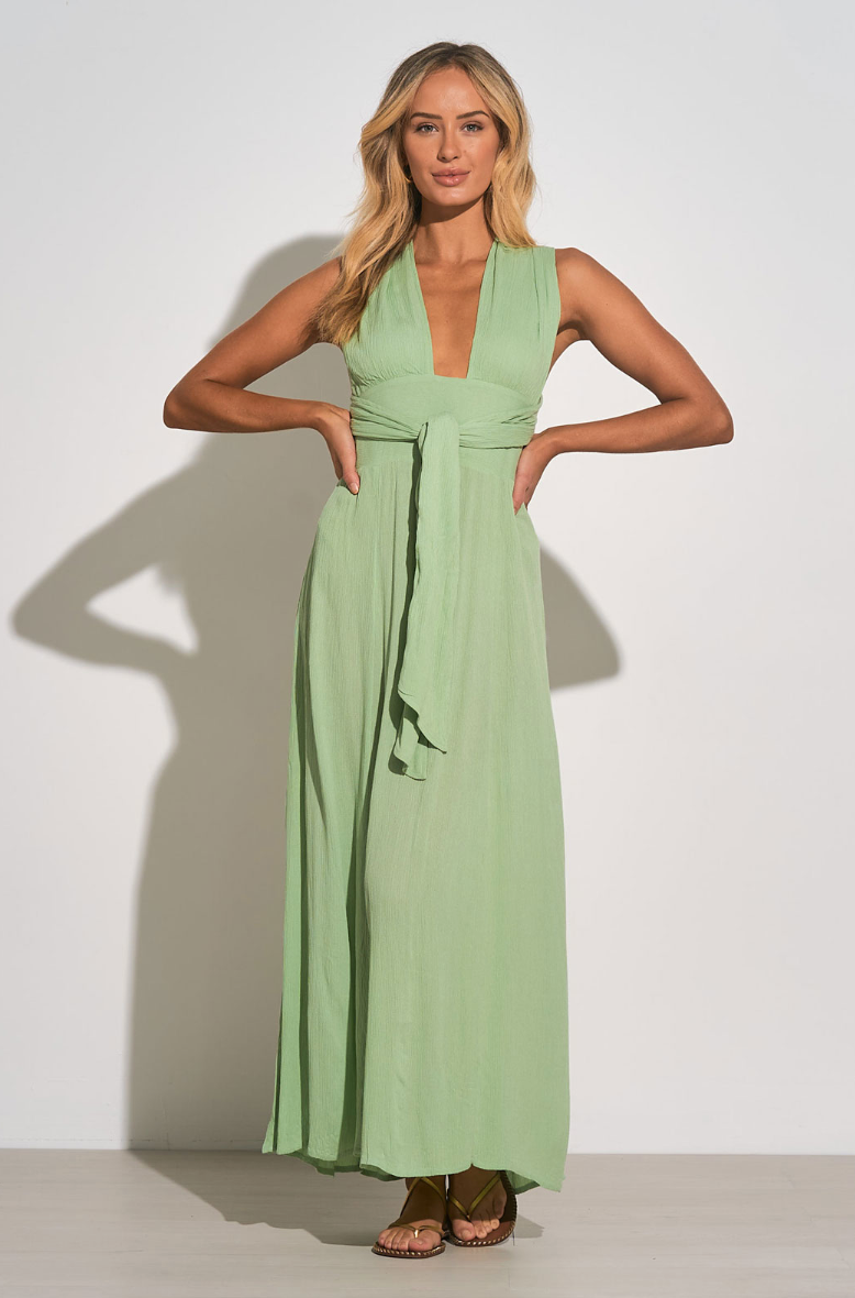 Tala Maxi Halter Tie Waist Sage Dress