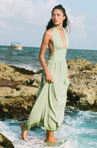 Tala Maxi Halter Tie Waist Sage Dress