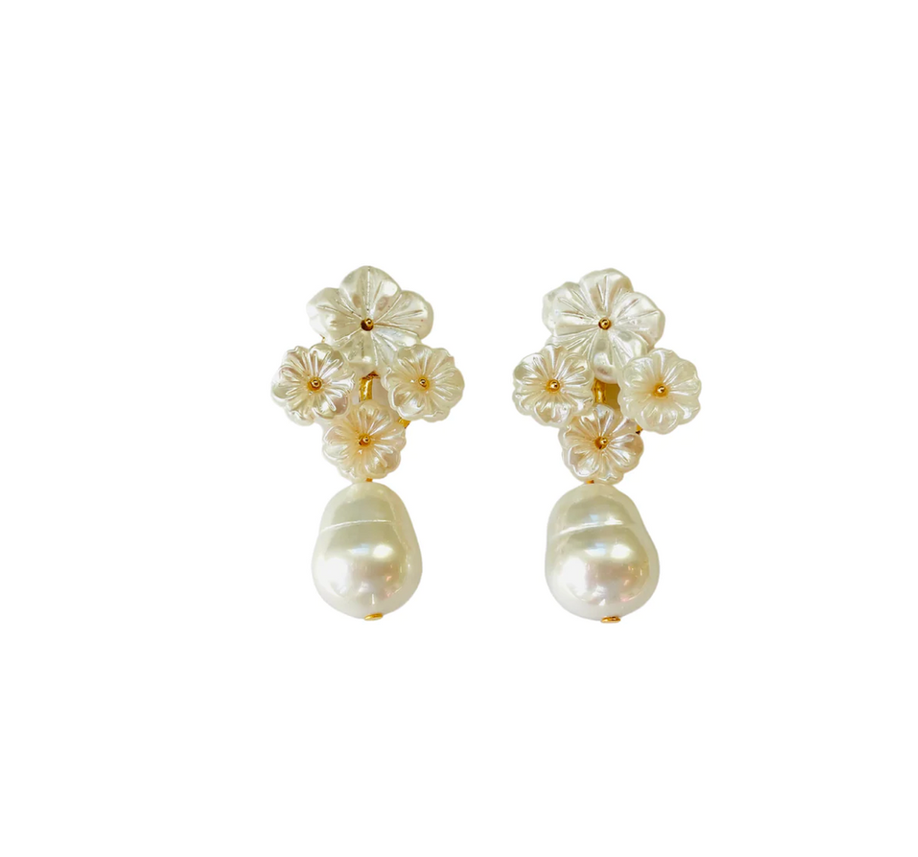 Floral Cluster with Mother of Pearl Drop Earrings