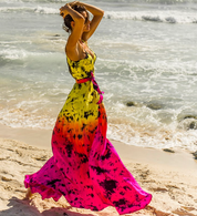 AKSWD3 Astral Neon Silk Tie Dye Slip  Wrap Midi Dress