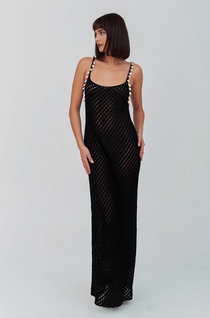 Puka Shell Crochet Black Dress